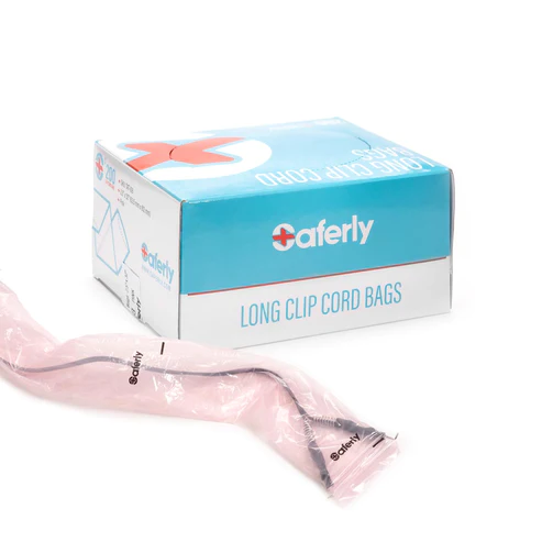 Saferly - Clip Cord Sleeves and Machine Bags  Pink  Box of 200