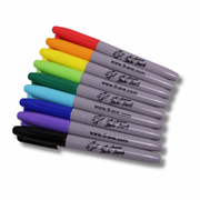 Set of colorful markers with gray bodies on a white background