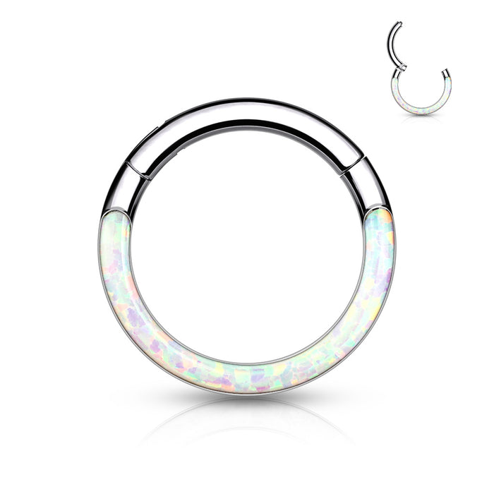 Titanium - Hinged Ring - High Polish w/ opal