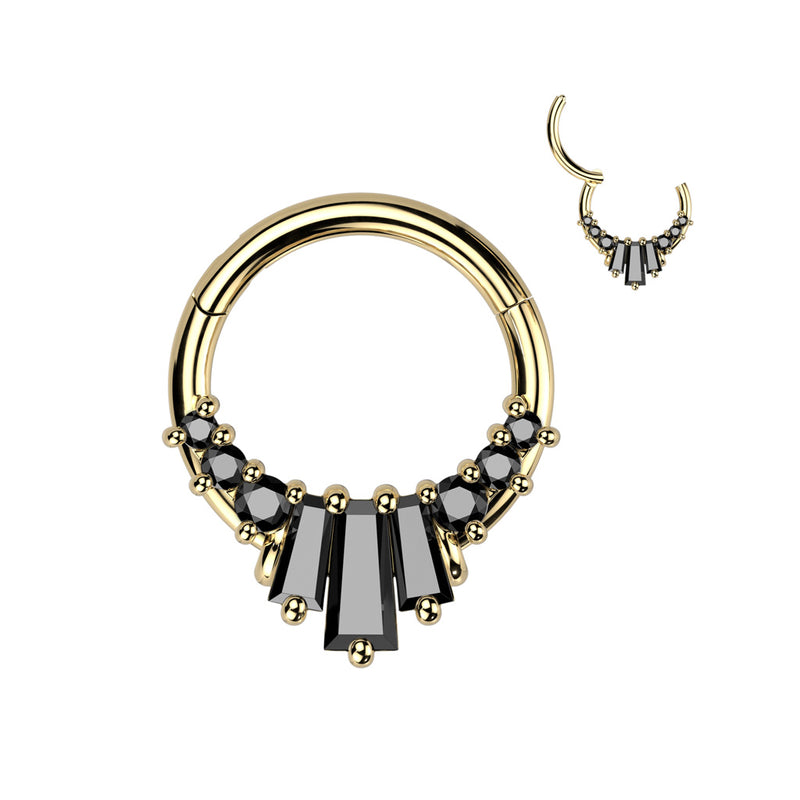 Black 6 Stone Septum with Gold Ring