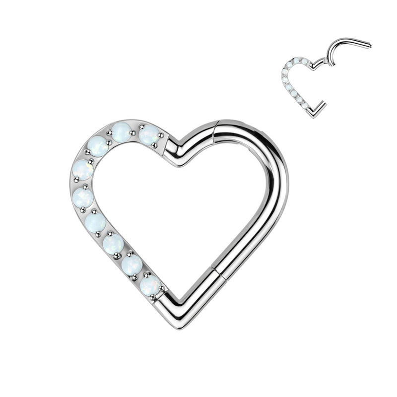 Titanium - Hinged Heart - High Polish w-opal