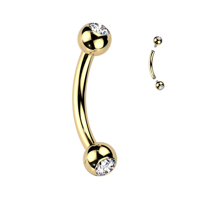 Int. Threaded Titanium - Gold Curved Barbell - 16g - Clear Jewel