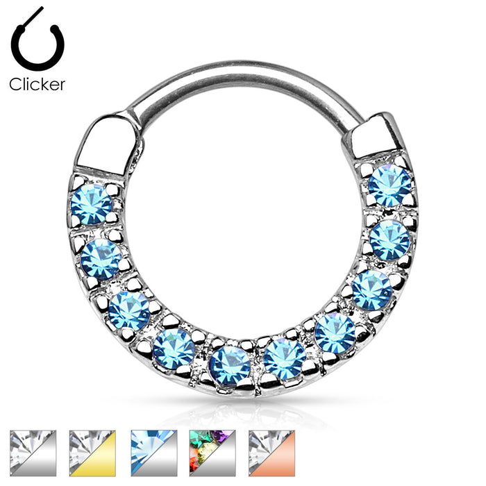 CZ Paved Round Top 316L Surgical Steel Nose Septum/Ear Cartilage Clicker Rings