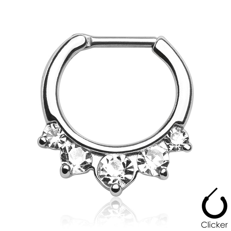 Five Pronged CZs 316L Surgical Steel Septum Clicker Ring