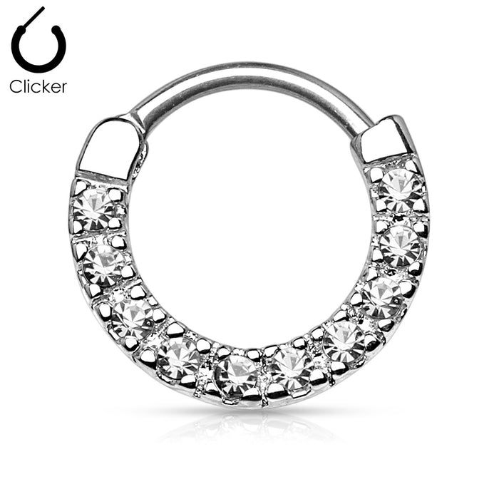 CZ Paved Round Top 316L Surgical Steel Nose Septum/Ear Cartilage Clicker Rings