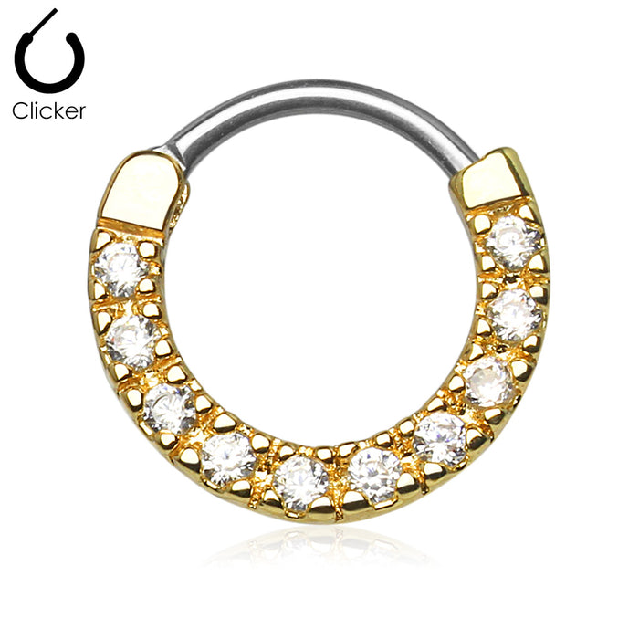 CZ Paved Round Top 316L Surgical Steel Nose Septum/Ear Cartilage Clicker Rings