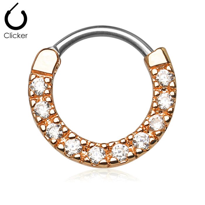 CZ Paved Round Top 316L Surgical Steel Nose Septum/Ear Cartilage Clicker Rings