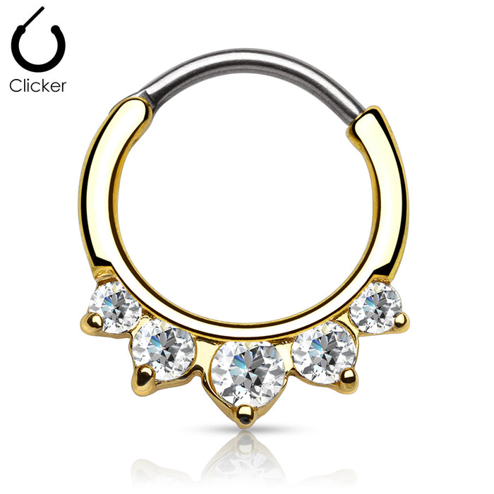 Five CZ Set Round Top 316L Surgical Steel Septum Clicker Rings