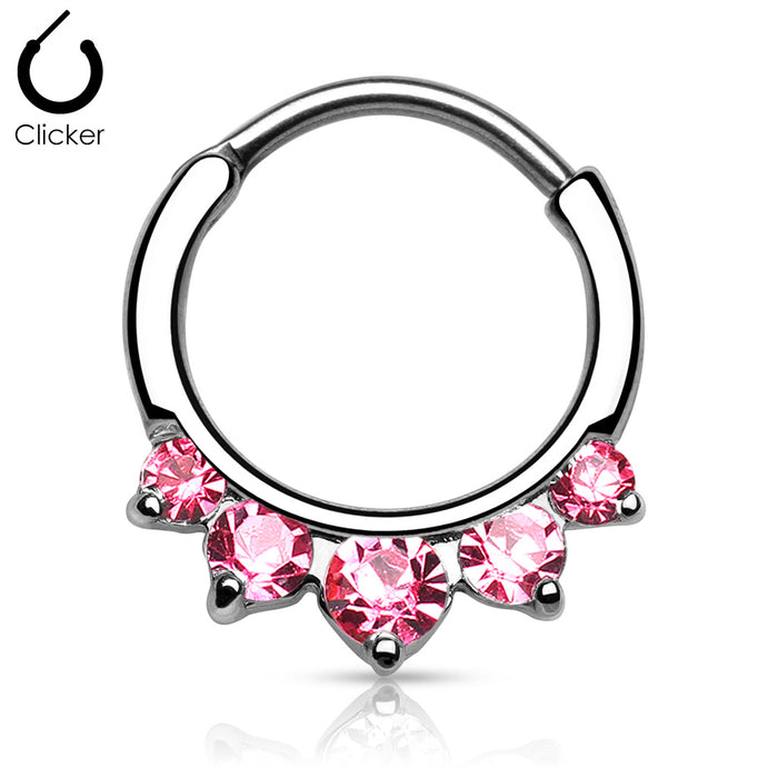 Five CZ Set Round Top 316L Surgical Steel Septum Clicker Rings