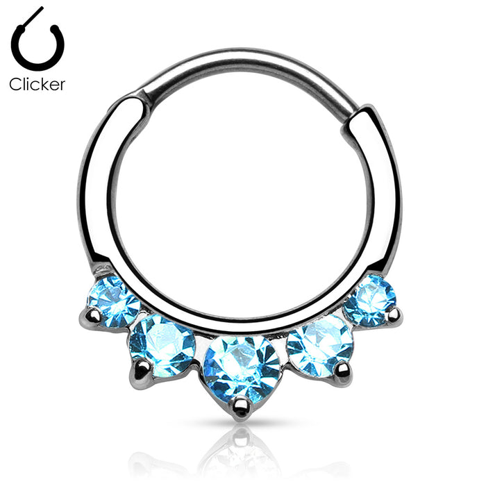 Five CZ Set Round Top 316L Surgical Steel Septum Clicker Rings