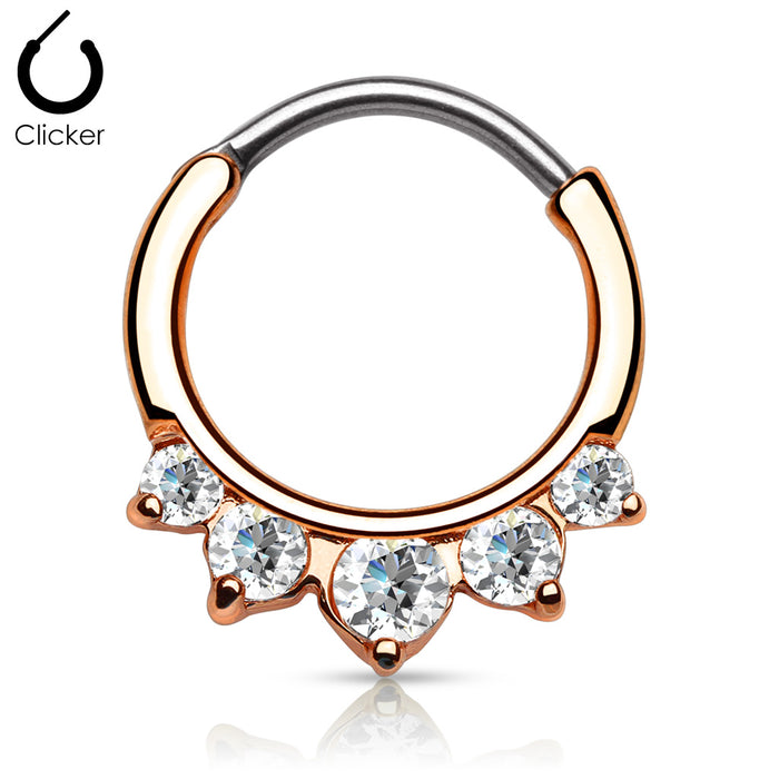 Five CZ Set Round Top 316L Surgical Steel Septum Clicker Rings