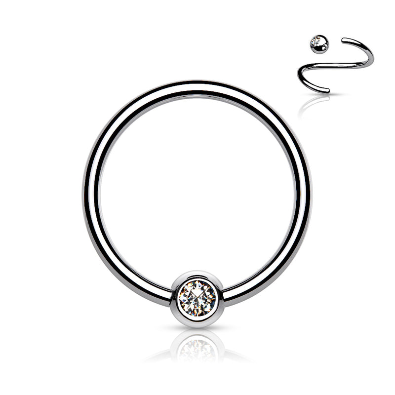 Titanium Captive Bead Rings with Clear Gem