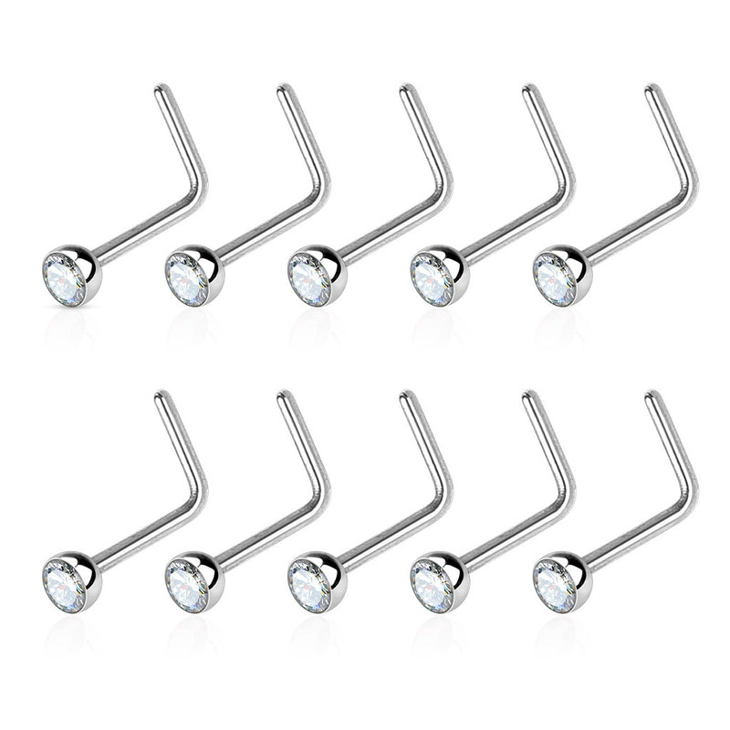 316L Surgical Steel L-Bent Nostril Stud w/ Jewel