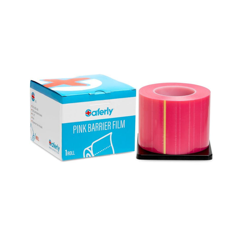 Saferly Pink Medical Barrier Film in Dispenser Box - 4'' x 6''